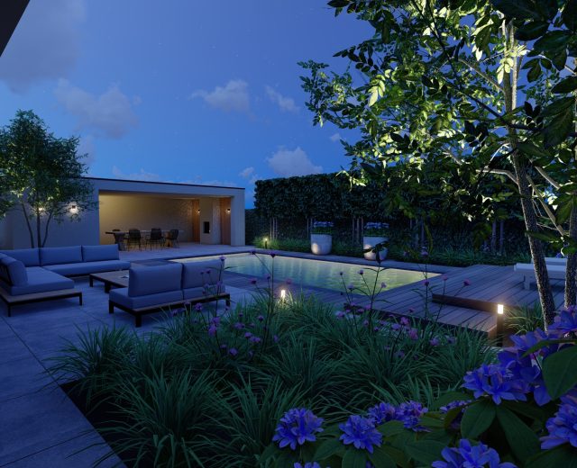 Wellnesstuin met tuinverlichting