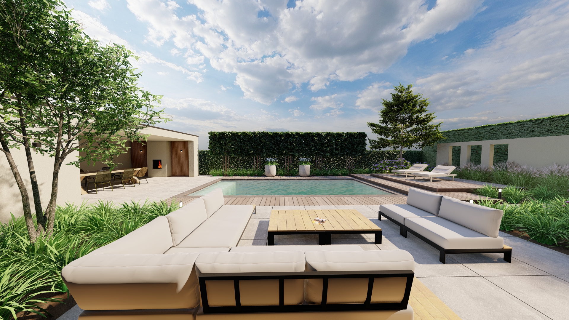 moderne wellnesstuin 3D tuinontwerp